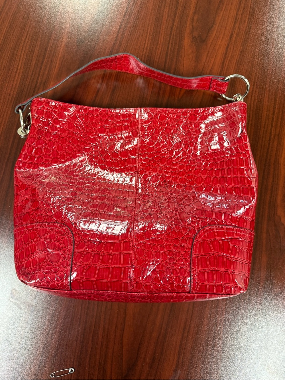 Bueno Red Croc-Embossed Shoulder Bag